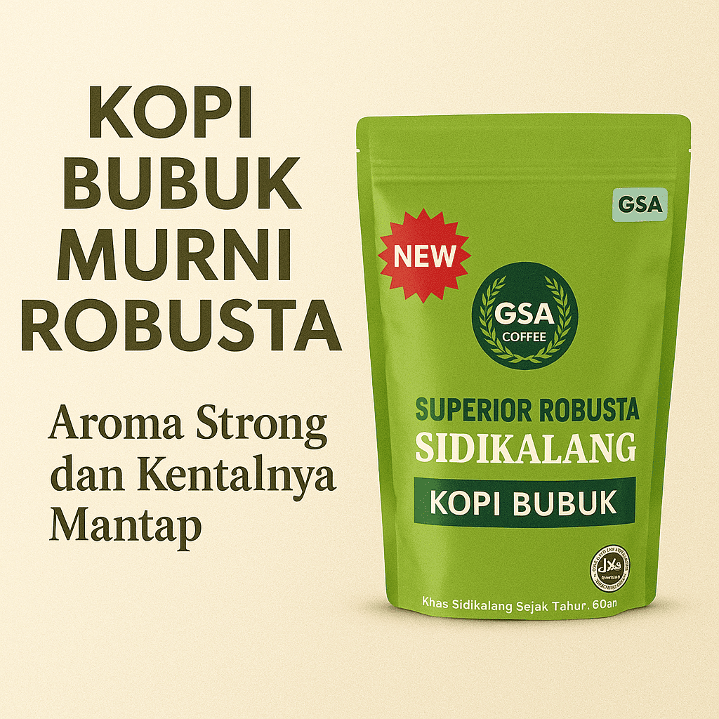 

Kopi Bubuk Robusta 1Kg Murni Tanpa Campuran Kuat, Kental, Harum, Fresh Roast GSA Coffee