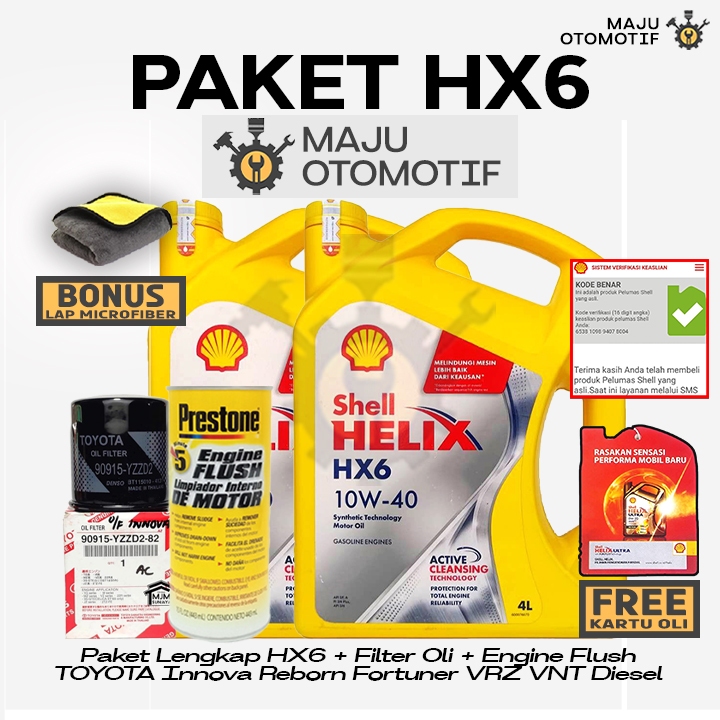 [GRATIS FILTER OLI] PAKET LENGKAP Ganti Oli Mesin Shell Helix HX6 SAE 10W-40 8 Liter Engine Flush TO