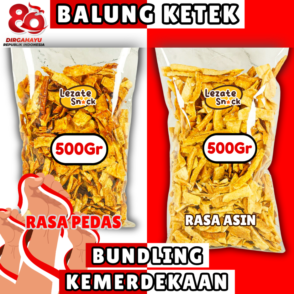 

(BUY 1 GET 1) Keripik Balung Kethek Pedas 500gr Gratis Balung Kethek Singkong Asin 500gr LEZATE SNACK