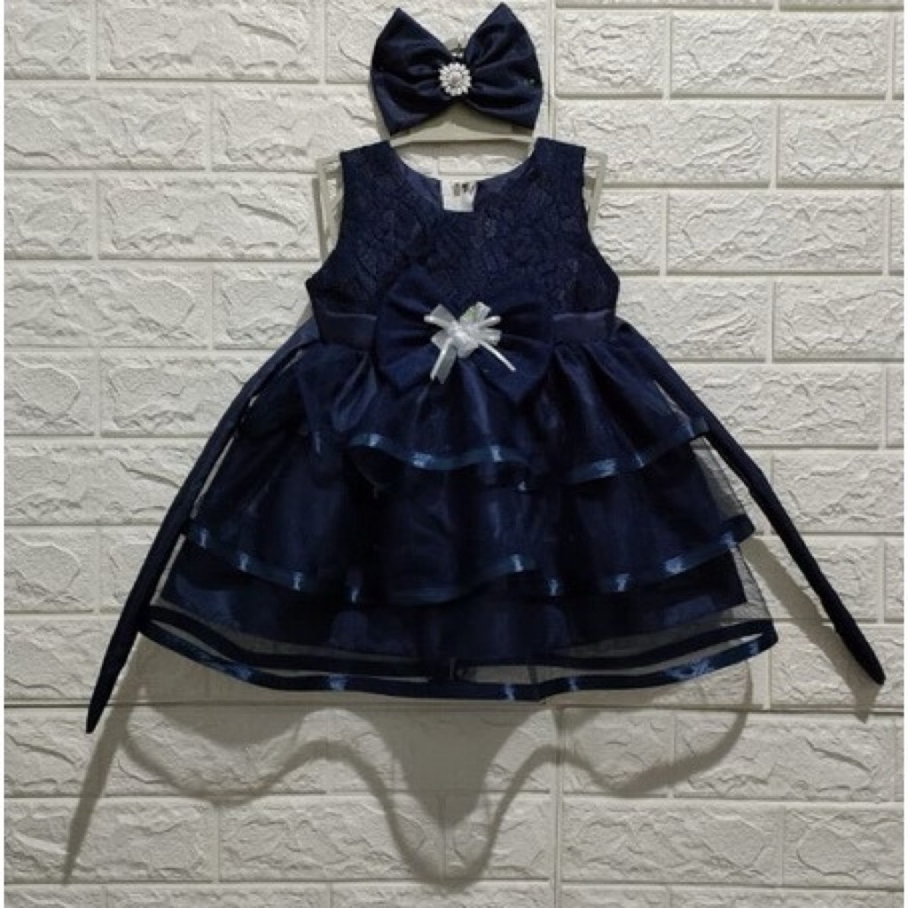 Baby dress 0-6 bulan Navy Dress Pesta Party Dress bayi