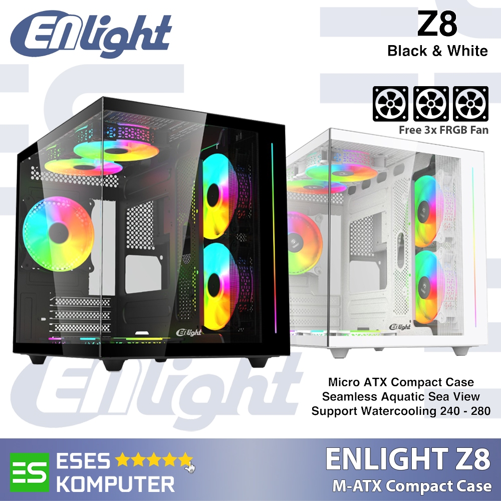 Case Enlight Z8 Black / White | M-ATX Compact Case | 3X FRGB Fans