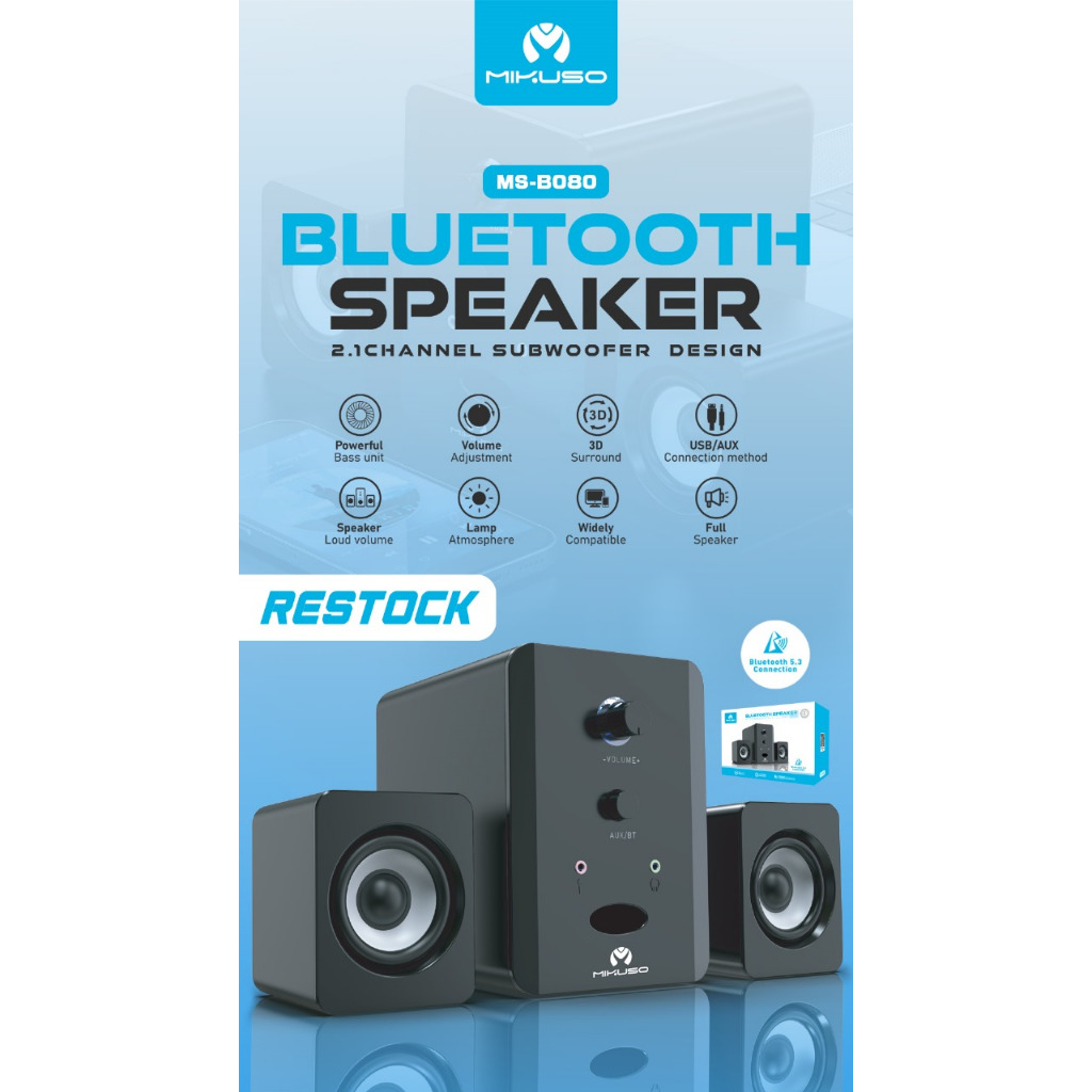 MIKUSO MS-B080 2.1 CH BLUETOOTH SUBWOOFER SPEAKER ORIGINAL GARANSI RESMI