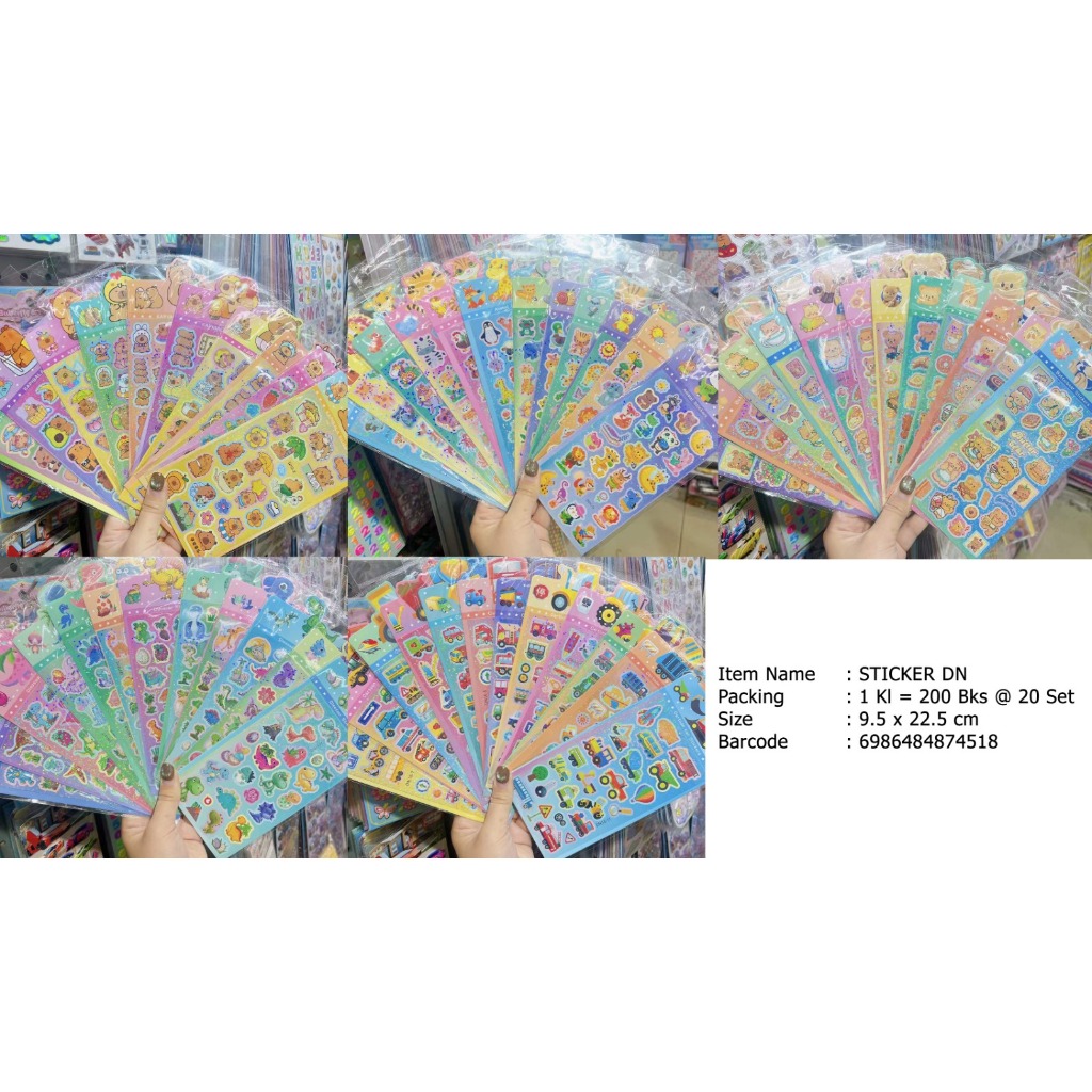 

sticker murah kode DN satuan per lembar hologram raindrop semi ukuran 9.5 x 22.5 termurah random corak animal cars dino capybara