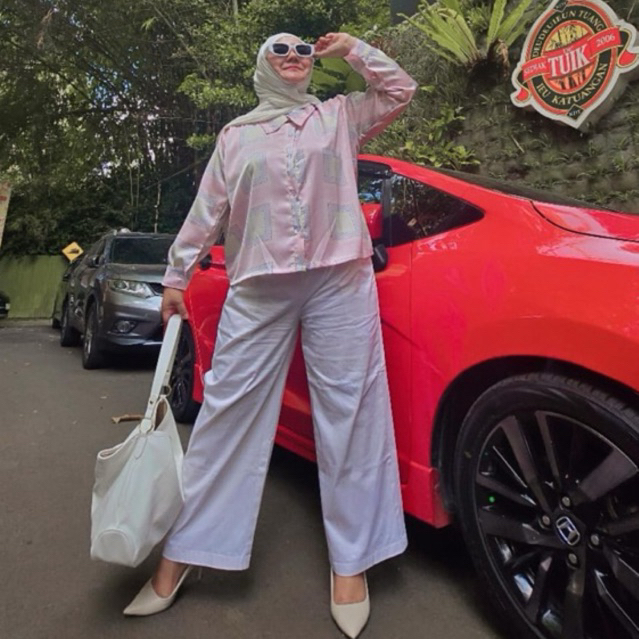 Kemeja/Atasan panjang wanita silk motif Ld 120