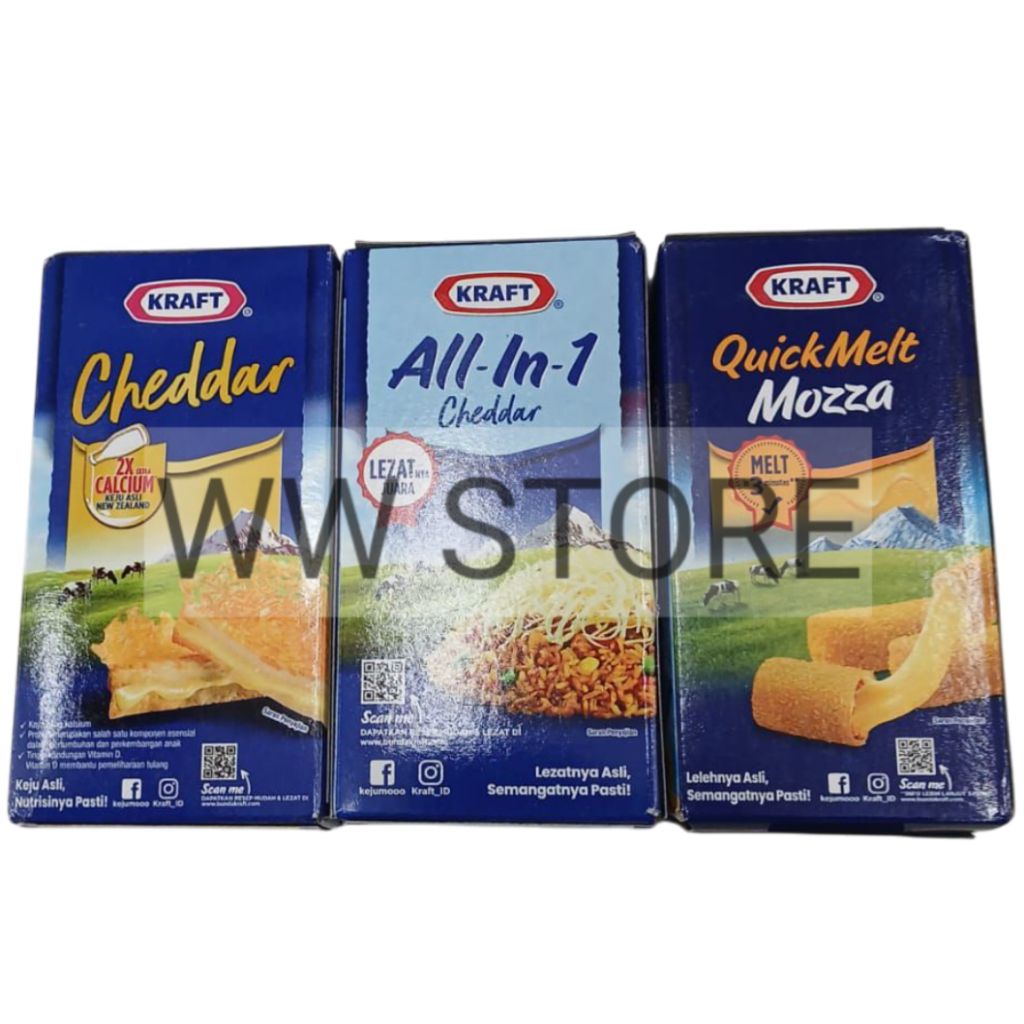 

Keju olahan halal MUI KRAFT All - In - 1 / Cheddar / QuickMelt Quick Melt Mozza Cheese 150g