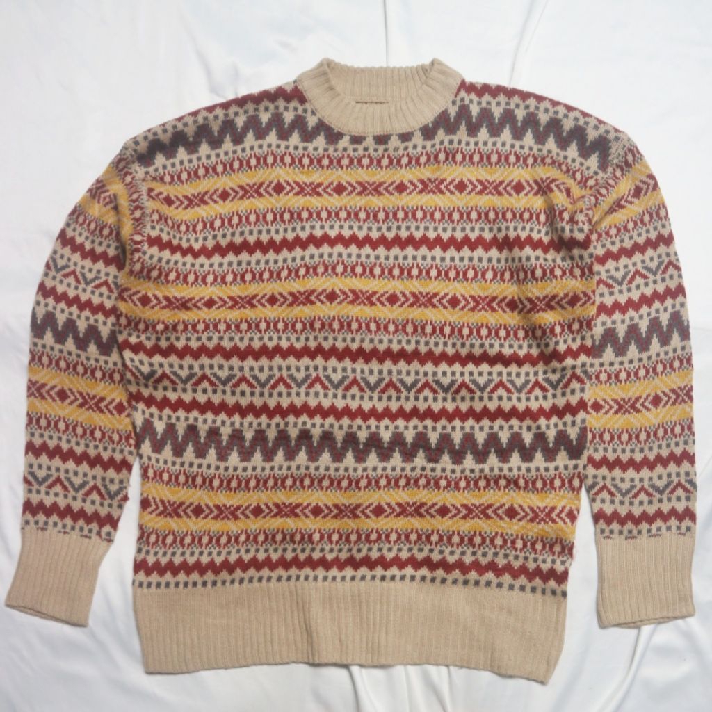 Navajo Motif Pattern Knit Unisex Full Knitwear Sweater Sweatshirt Crewneck Rajut Wool Jaket