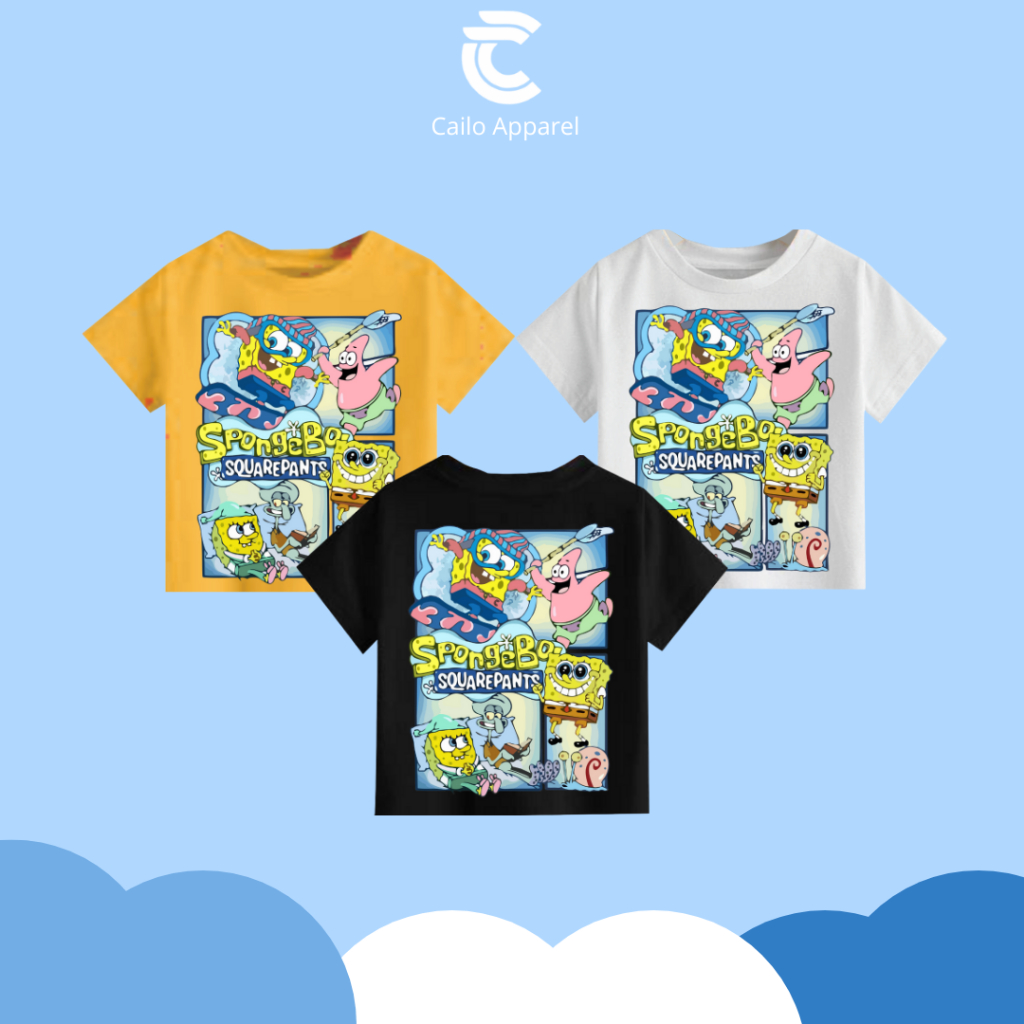 Cailo Kids Baju Anak / T-shirt Anak / Kaos Anak Laki - Laki dan Perempuan 1 - 10 Tahun SpongeBob: Pe