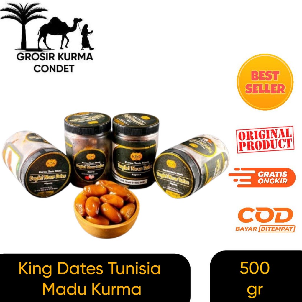 

King Dates Tunisia Madu Kurma Tunnisia Non Tangkai High Quality 500gr Kemasan Toples