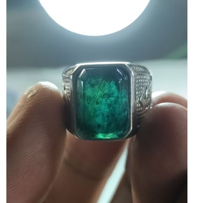 cincin batu akik Bacan Doko coklat biru kenari kotak cutting size 7
