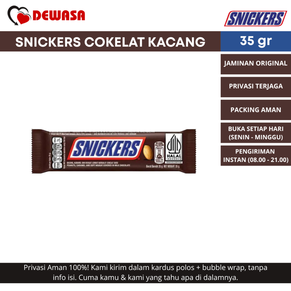 

Snickers Peanut Original 35g – Coklat Kacang & Karamel Energi Snack BPOM