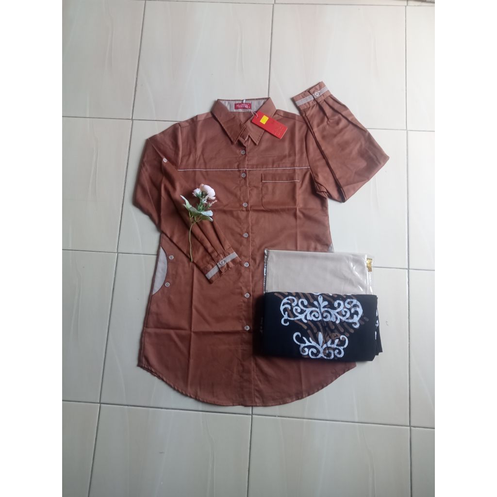 Stelan santri putri/tunik Al mya/baju/sarung/kerudung