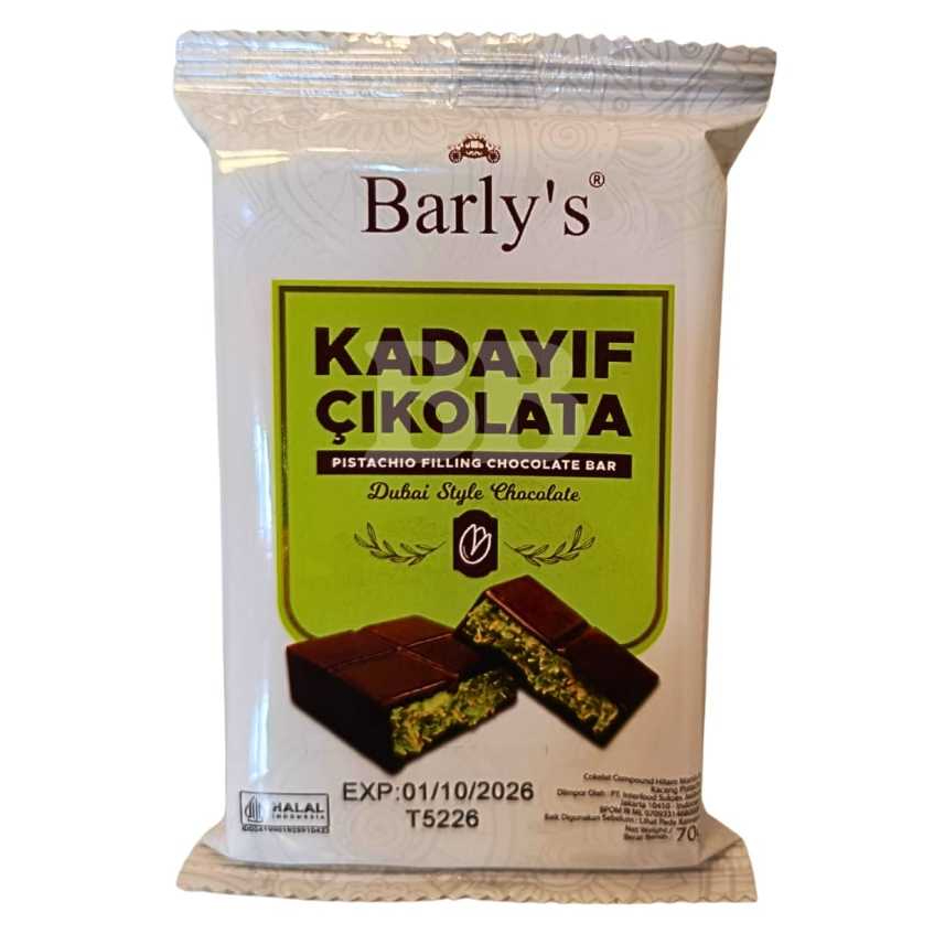 

BARLY'S Kadayif Cikolata Pistachio Filling Chocolate Bar 70g Cokelat Dubai Isi Pistachio