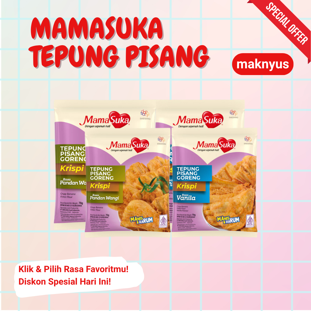 

MamaSuka Tepung Pisang Goreng Pandan & Vanilla - 70gr & 210gr | Tepung Siap Pakai Praktis