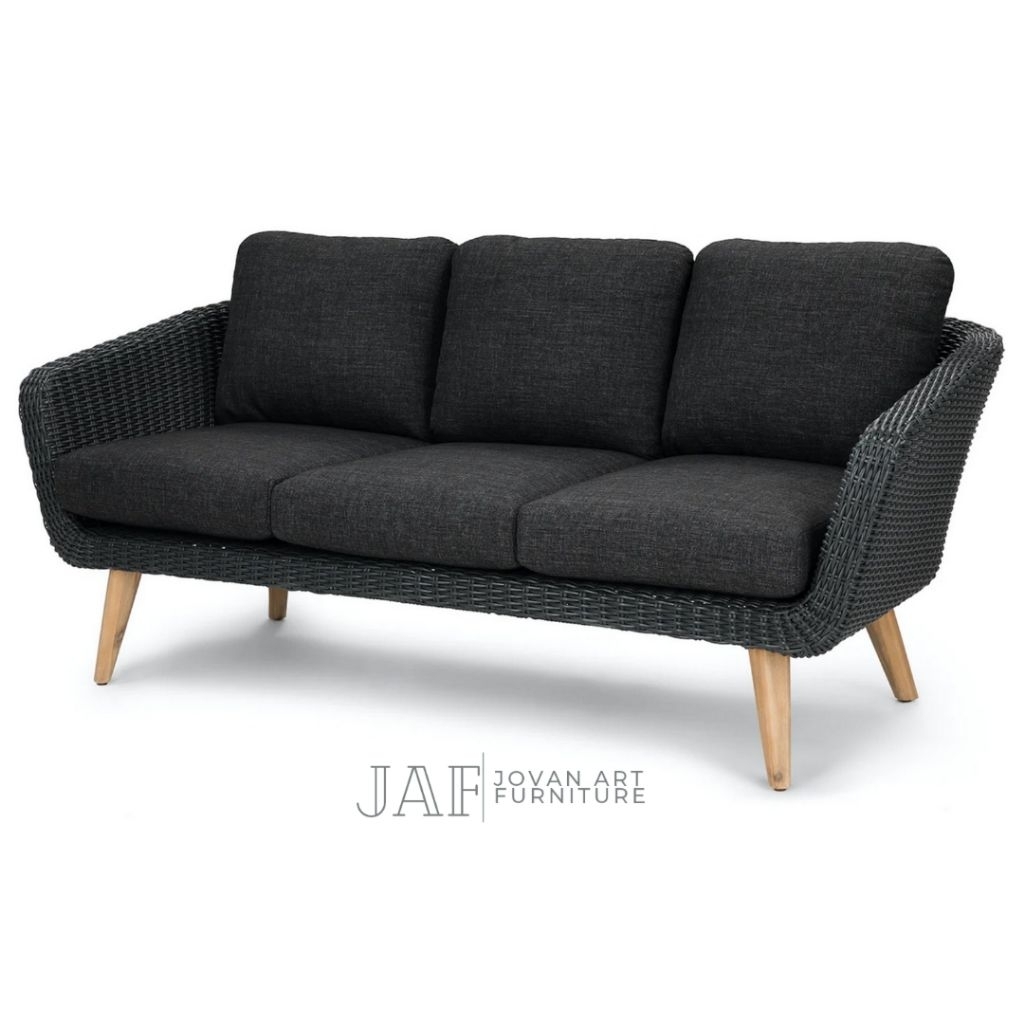 Sofa Kursi Tamu Outdoor Minimalis Retro Rotan Sintetis Hitam - Jovan Art Furniture