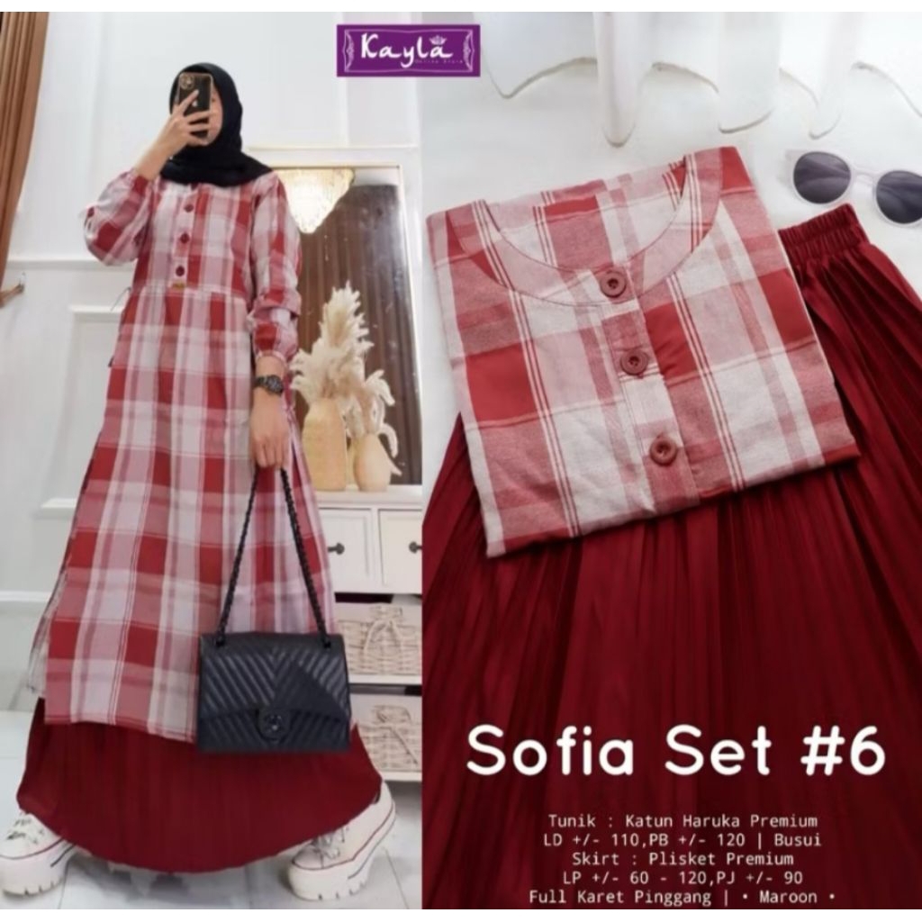 SOFIA SET 6 SETRLAN ROK PLISKET TUNIK KATUN HARUKA