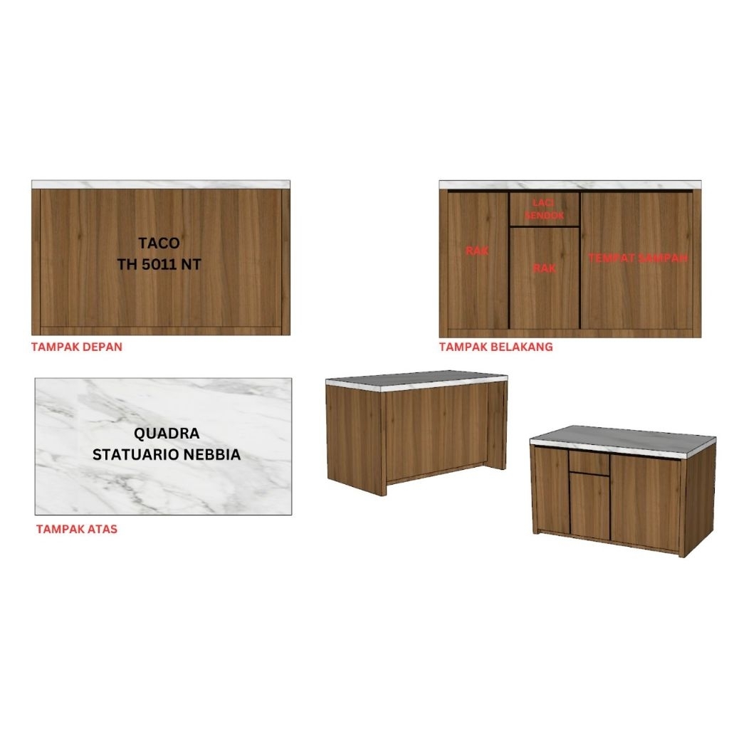 Meja island granit quadra HPL Resepsionis Kasir Minimalis Modern Custom Bahan Multiplek 18mm Finishi