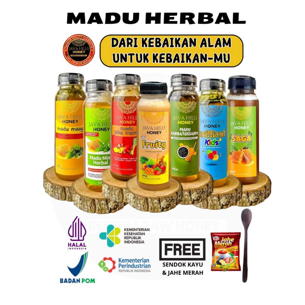 

Madu Java Hills Honey | Herbal Maag, Mint, Jahe Merah, Fruity, Habbatussauda, Brillian Kids, Saga CO