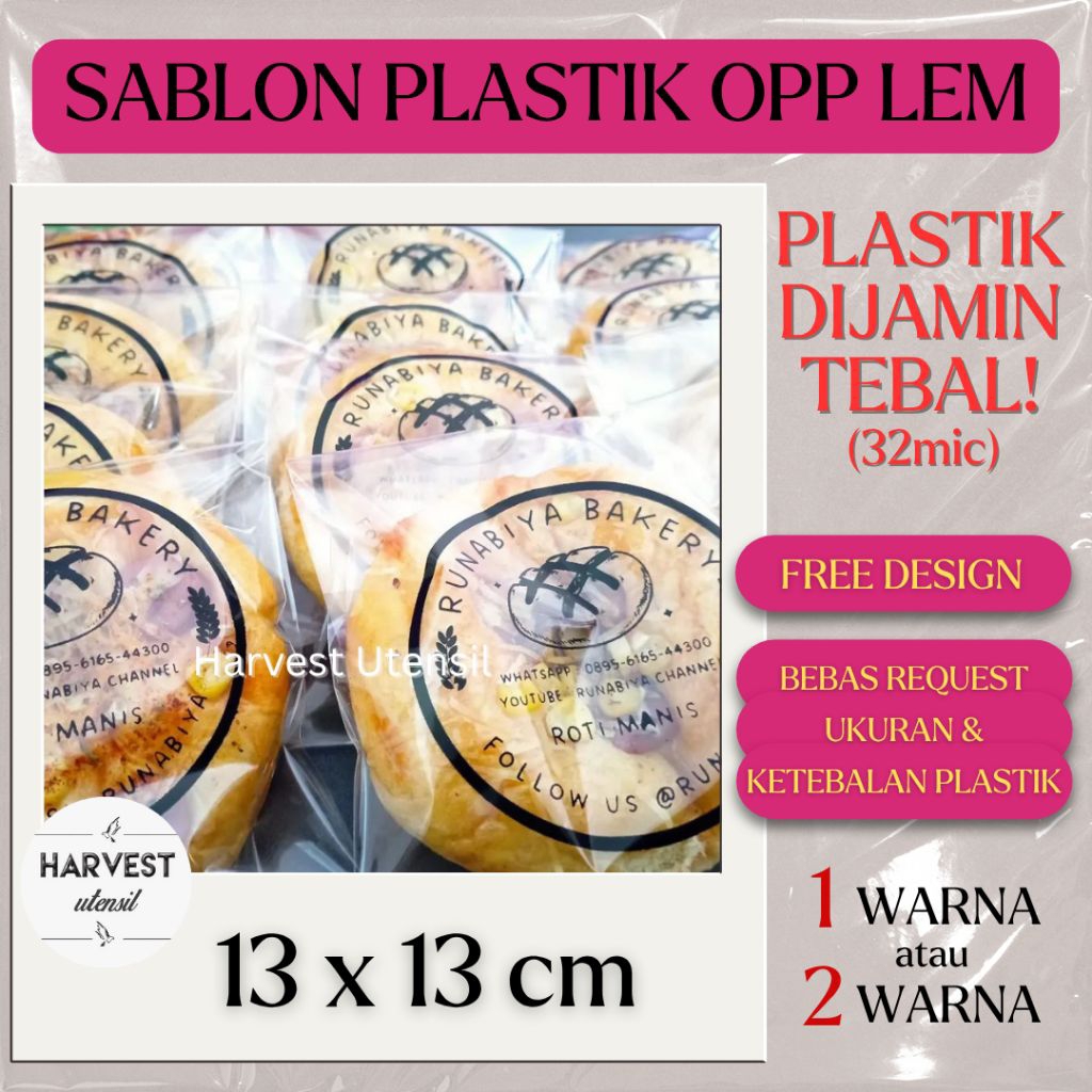 

Sablon Plastik OPP Lem 13x13 Roti Donat Kue Cookies Bomboloni Aksesoris
