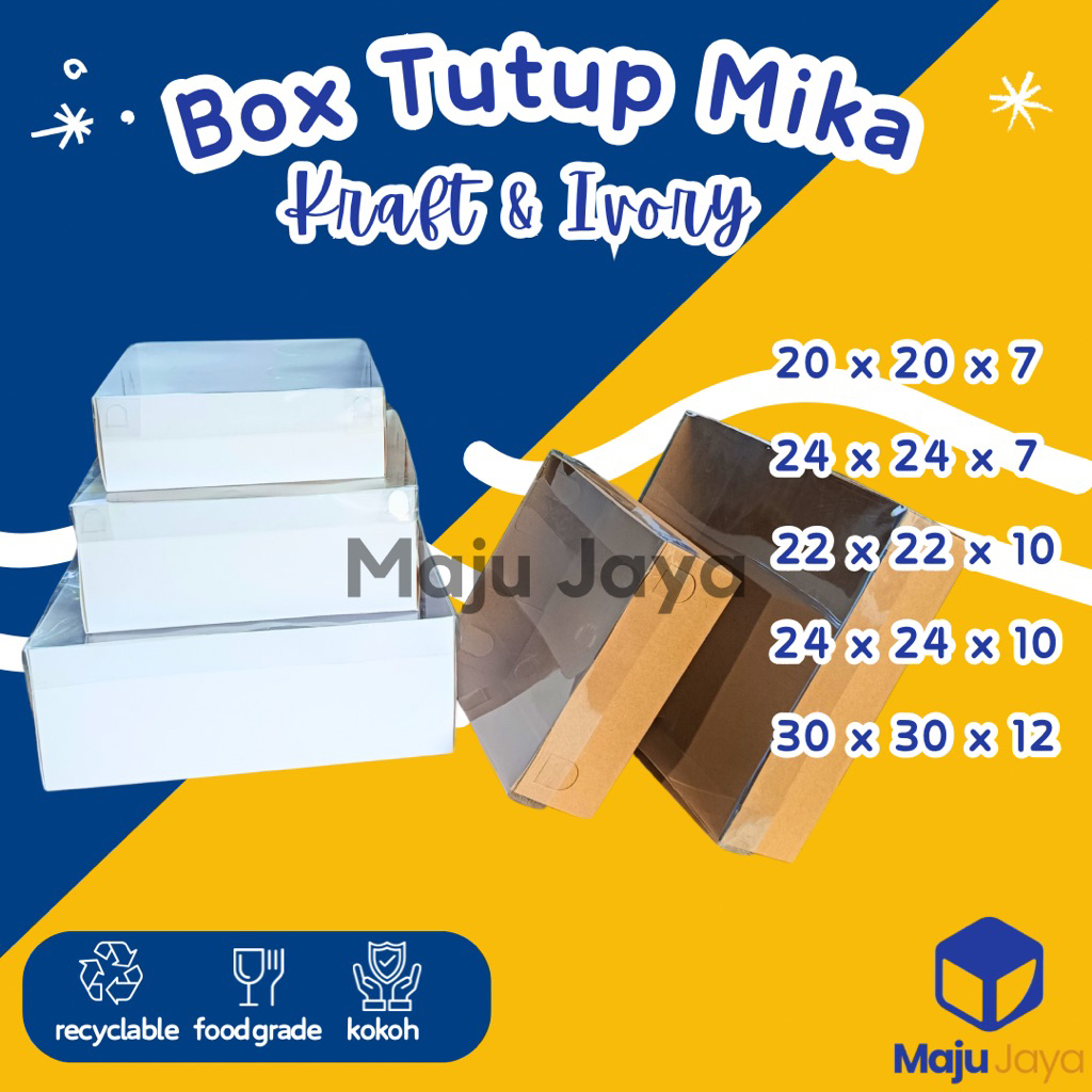 Maju Jaya - Box Kraft Ivory Laminasi Tutup Mika / Dus Kotak Coklat Putih + Tutup Mika / Box Kraft Iv