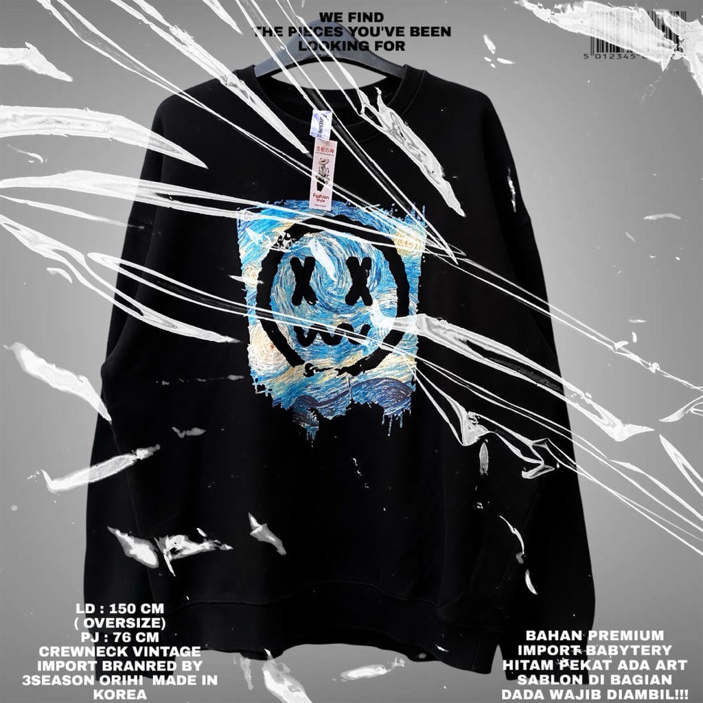 3SEASON ORIGINAL/SWEATER IMPORT PREMIUM/KOREAN SWEATER CREWNECK/BLACK SWEATER/ART SWEATER SABLON/OVE