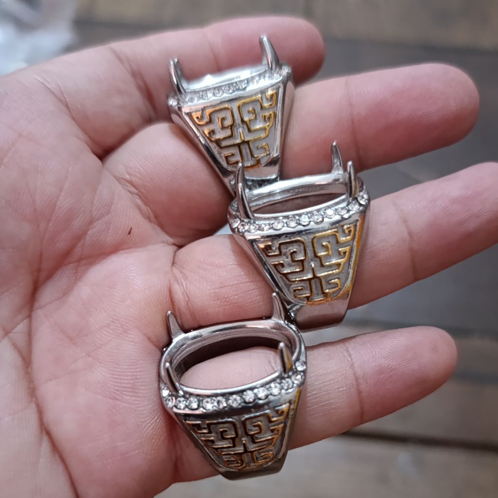 T 02 Ring Emban Cincin Akik 25x18 mm Titanium Asli Joss Mewah