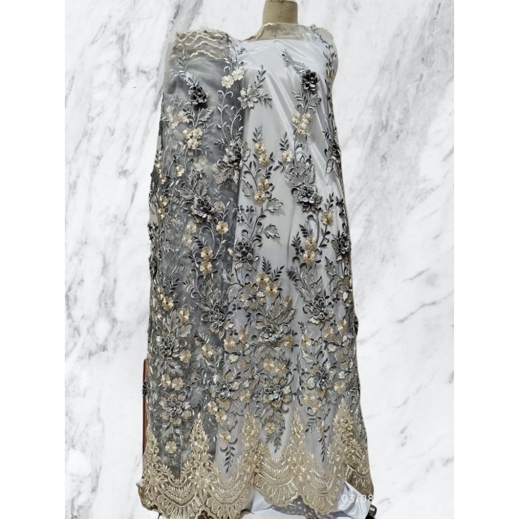 SUPER PROMO kain brokat tile bunga timbul 3d kualitas premium