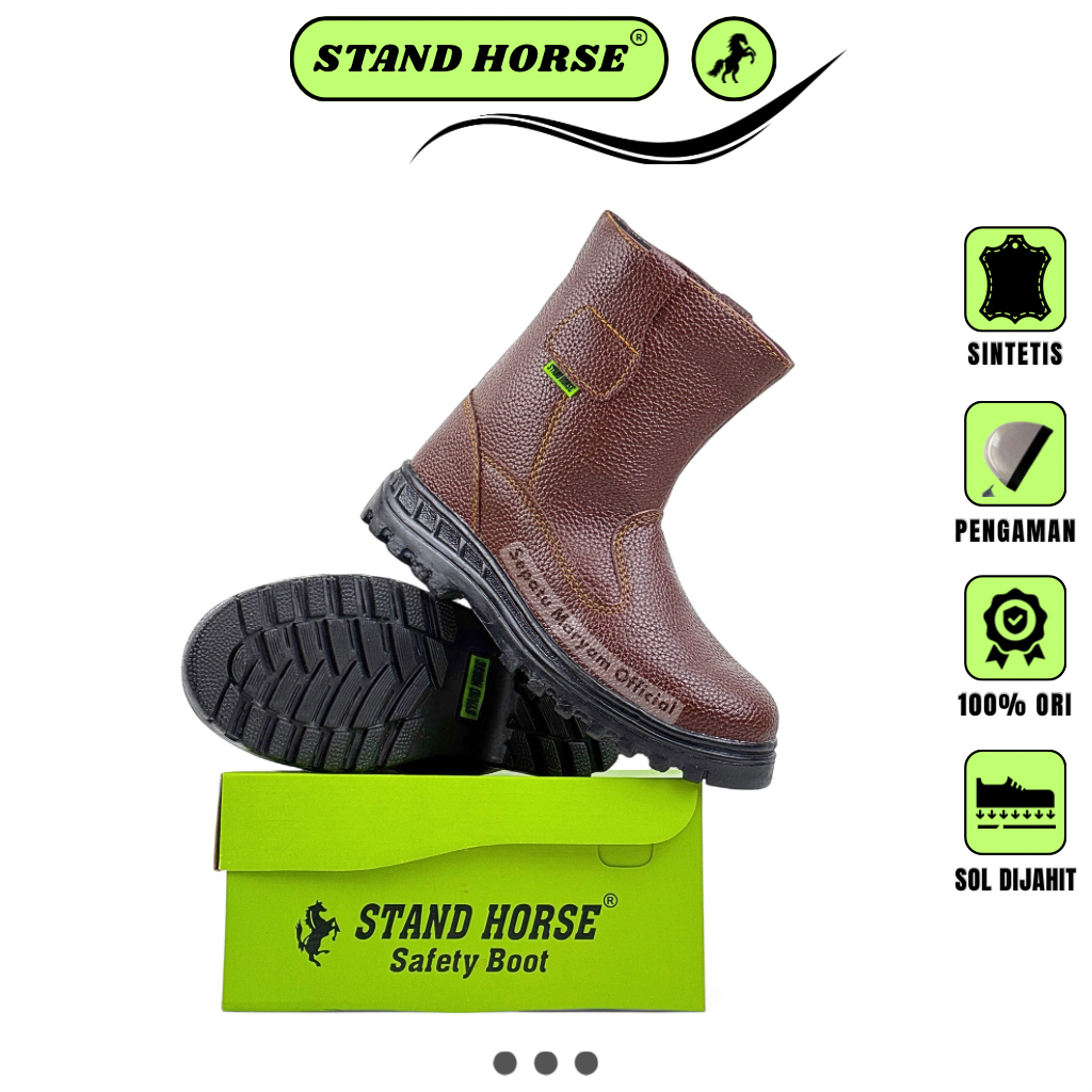 STAND HORSE - Sepatu Boots Safety Pria Ujung Besi 807SB Synthetic Leather Size 39-43