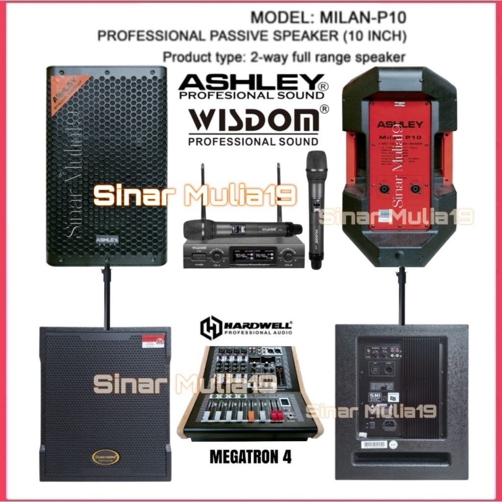 Paket Sound System Speaker Ashley Milan P10 Subwoofer Aktif DusenBerg dB 12 Pro Power Mixer Hardwell
