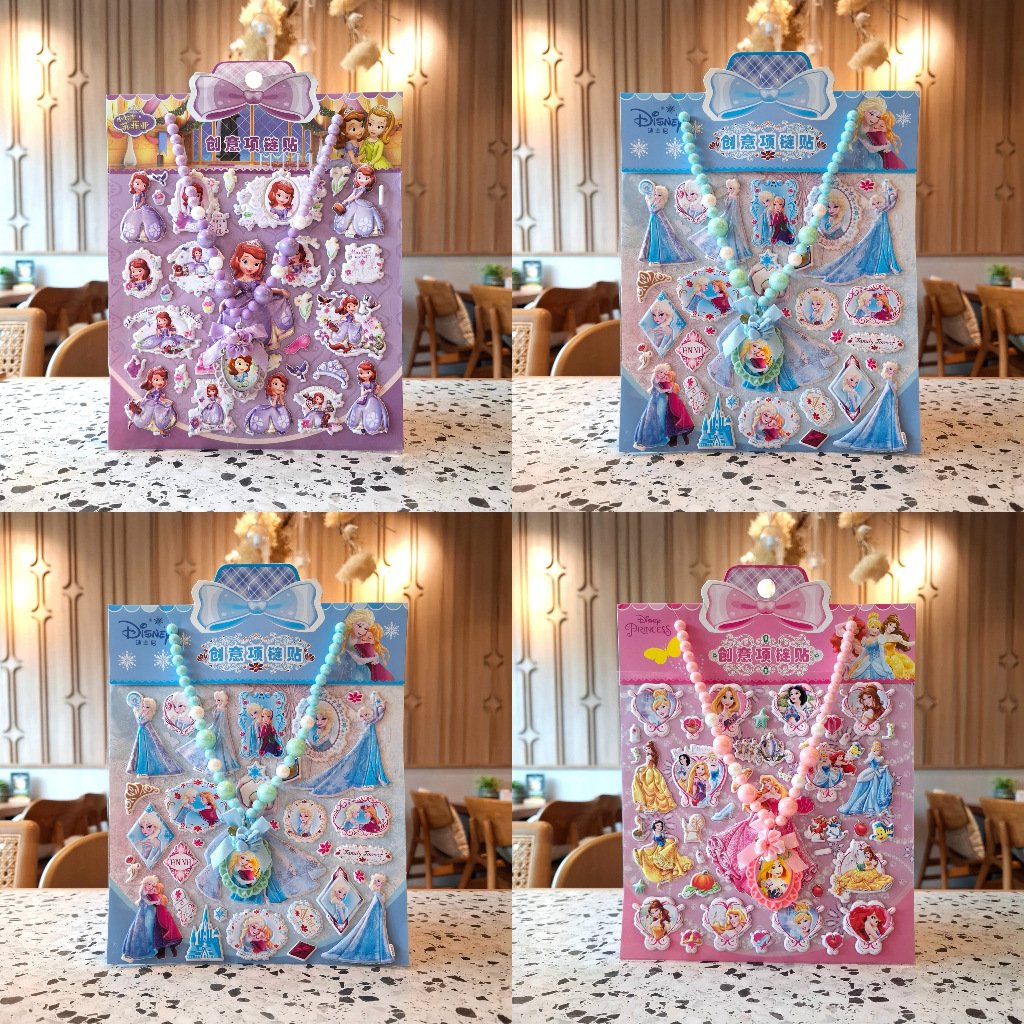 

[SYD] Gambar Tempel Kalung Necklace Sticker Stiker Timbul Anak Karakter Kartun Disney Princess Anna Elsa Frozen