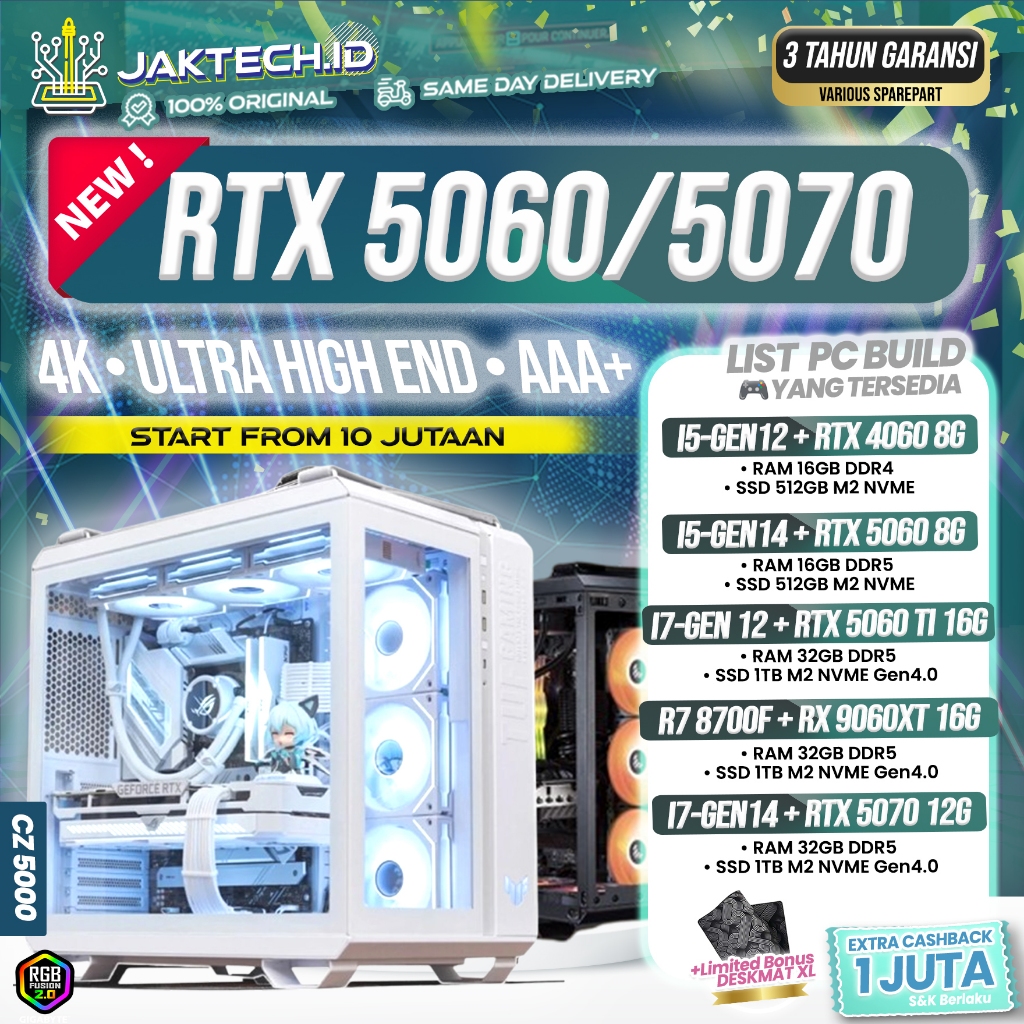 PC Gaming i7/i9 RTX 5060/5070 Ti 16GB | 32GB DDR5 NVME Gen 5x4 | Ryzen 7/9 High End Gas Gaming AAA+