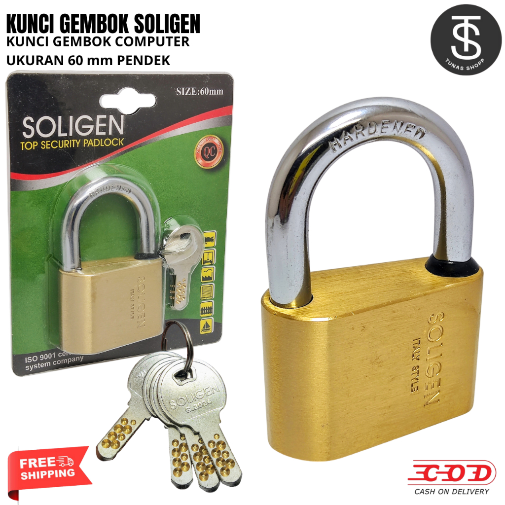 Gembok SOLIGEN 60mm Leher Pendek / SOLIGEN Gembok Brass Padlock / Kunci Gembok Anti Duplikat / Gembo
