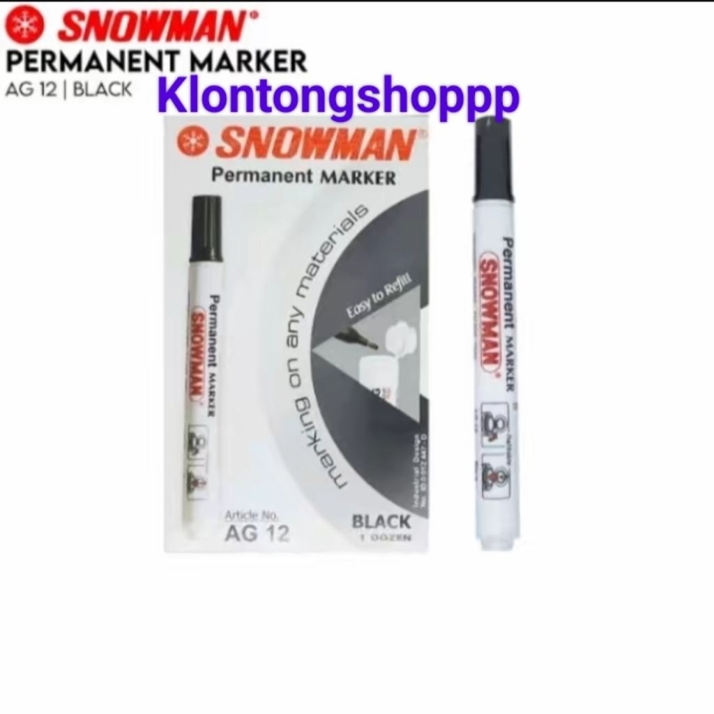 

Spidol Snowman Permanent AG 12 Hitam — Spidol Permanent — Marker AG-12 (1PACK 12PCS)