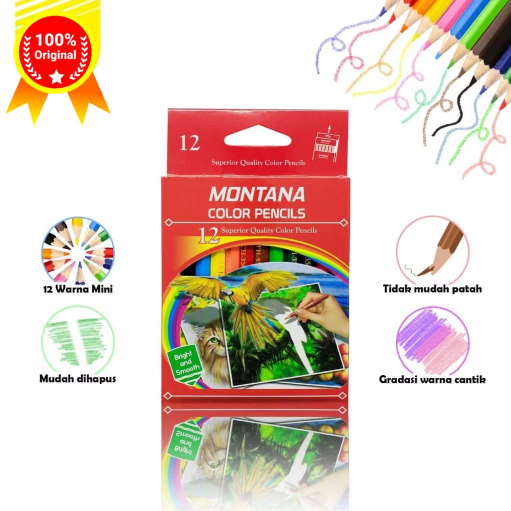

Pensil MONTANA 12 Warna Superior Quality 12 Colored Pencils Long Lasting Bright Color / Th-350-12