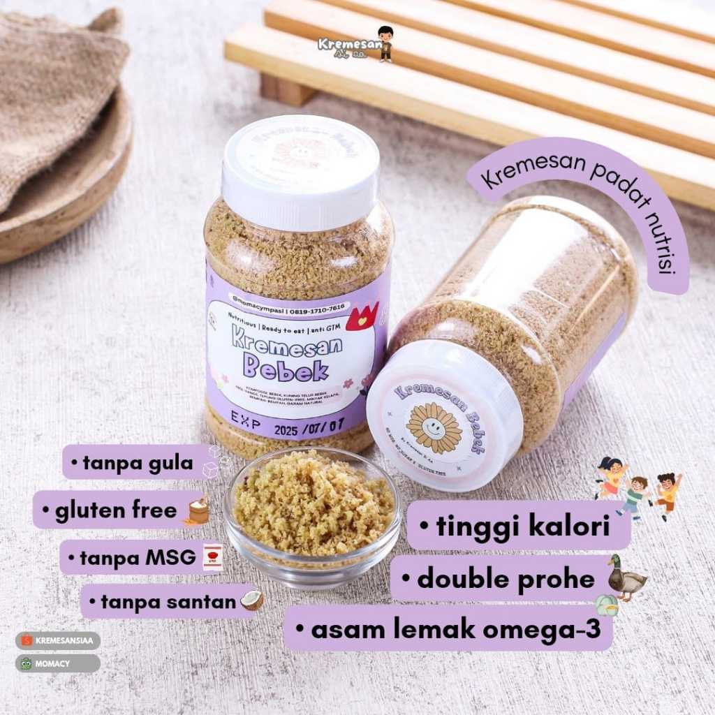 

Momacy kremesan bebek renyah gurih tanpa msg glutenfree bb booster double protein kremes mpasi anti GTM kriuk prohe sehat pendamping makan untuk bayi anak sebagai solusi sehat anak GTM aman dikonsumsi setiap hari