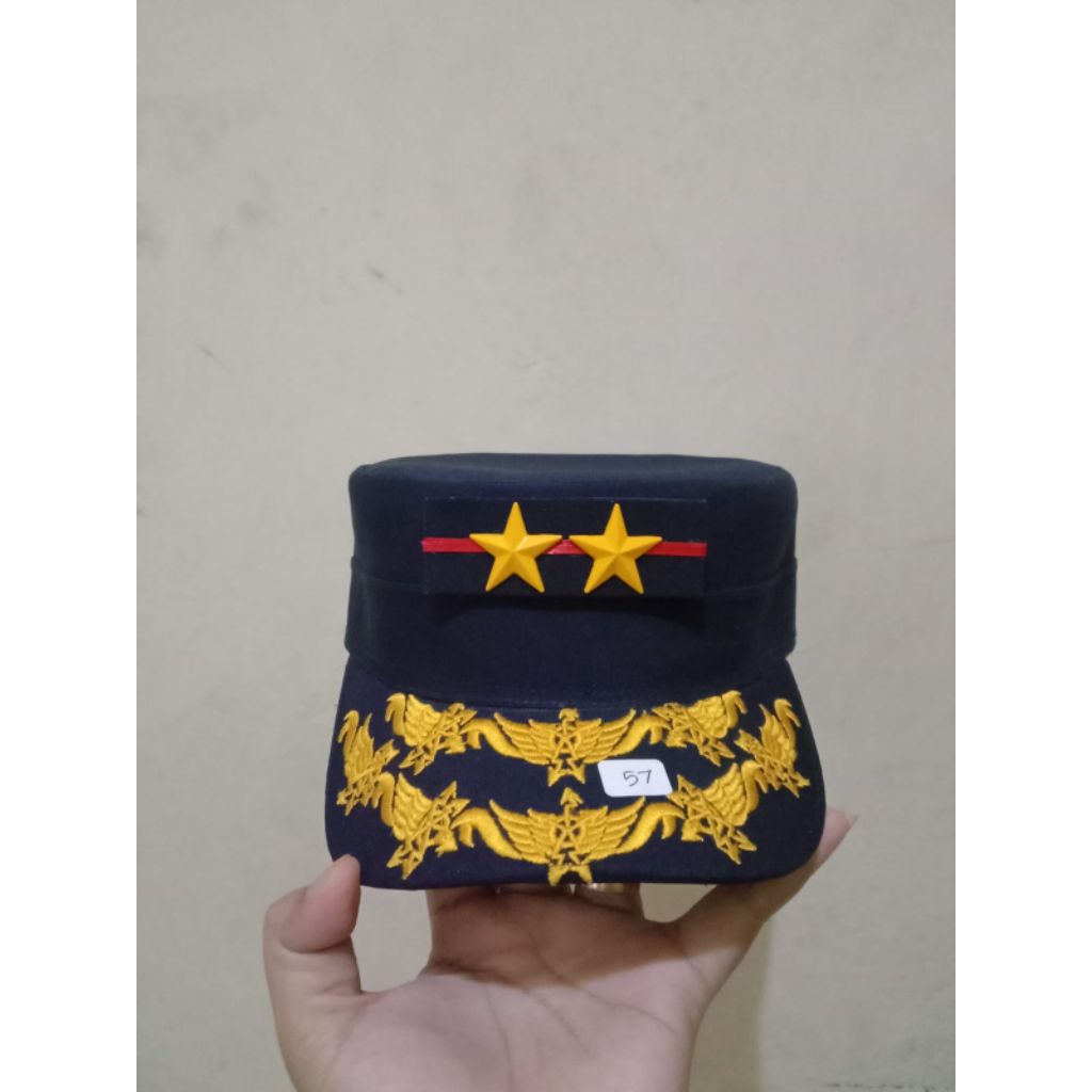 Topi Pet PDH Pati TNI AU + Pangkat Logam Timbul
