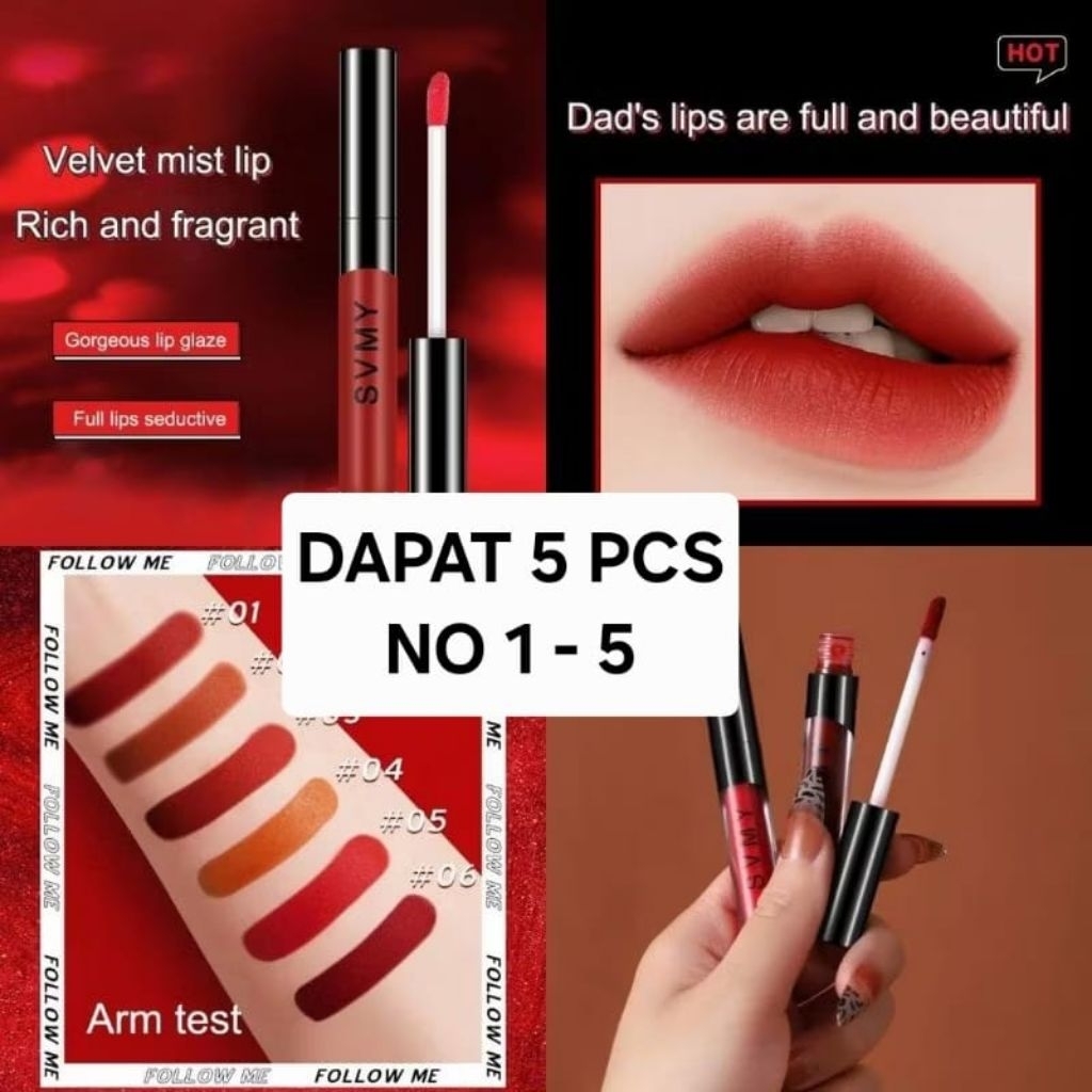 ‼️DAPAT 5 PCS NO 1 SAMPAI 5‼️SVMY Lipstik Liquid Matte/Lip Glaze SVMY/Lip Cream SVMY Tahan Lama/SVMY