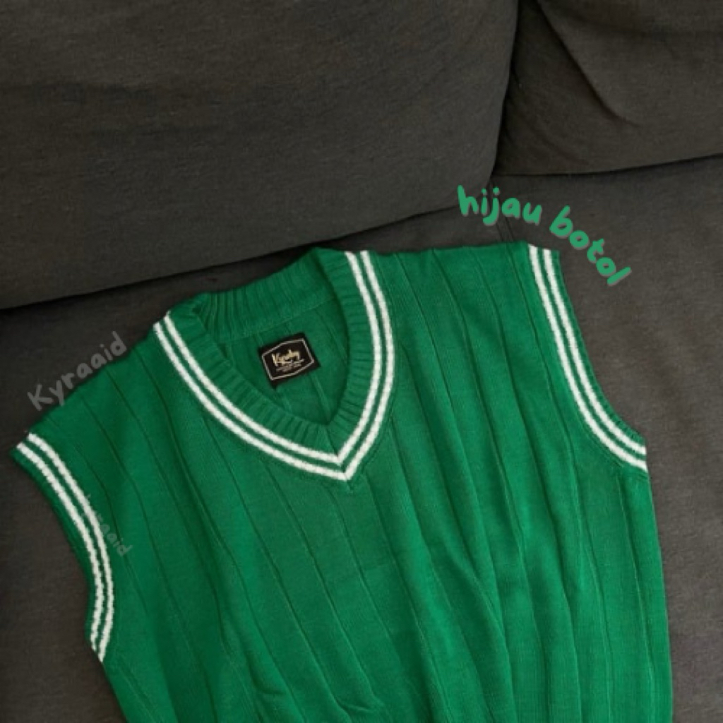 vest list lengan rajut knite hijau botol/Dewasa&Anak/knite/rajut/tebal/nyaman/rompi/vest/kyraaid