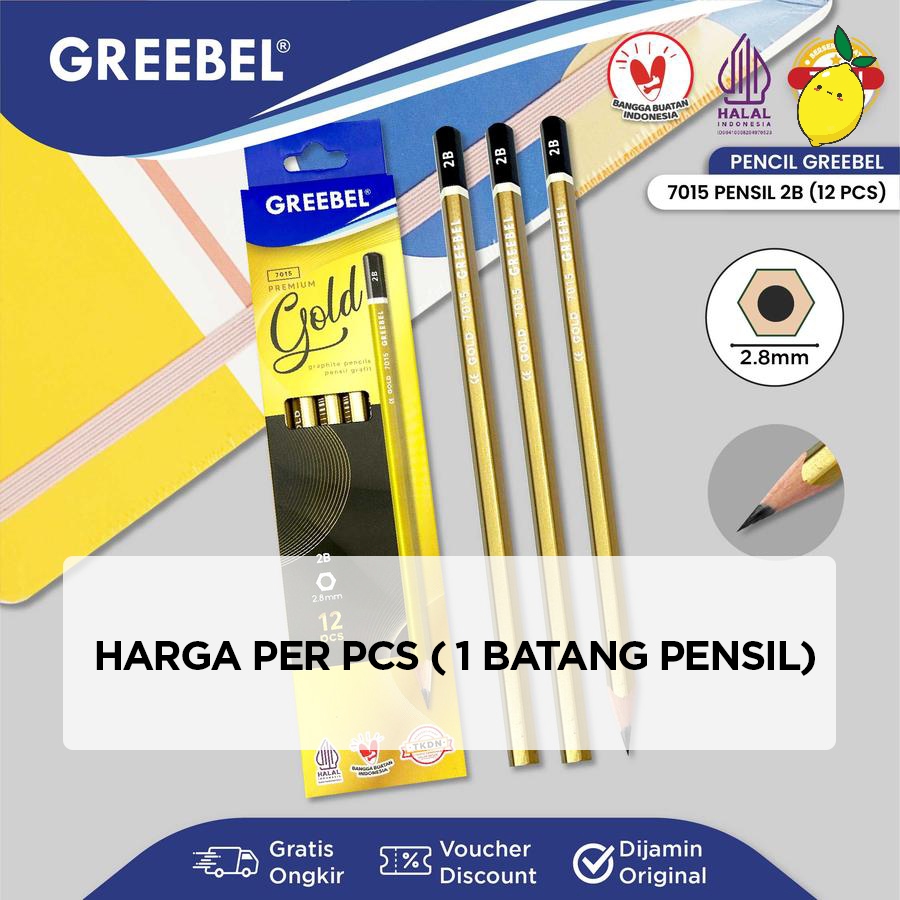 

Pensil 2B Satuan / Pensil Kayu / Pencil GREEBEL 2B 7015 Gold