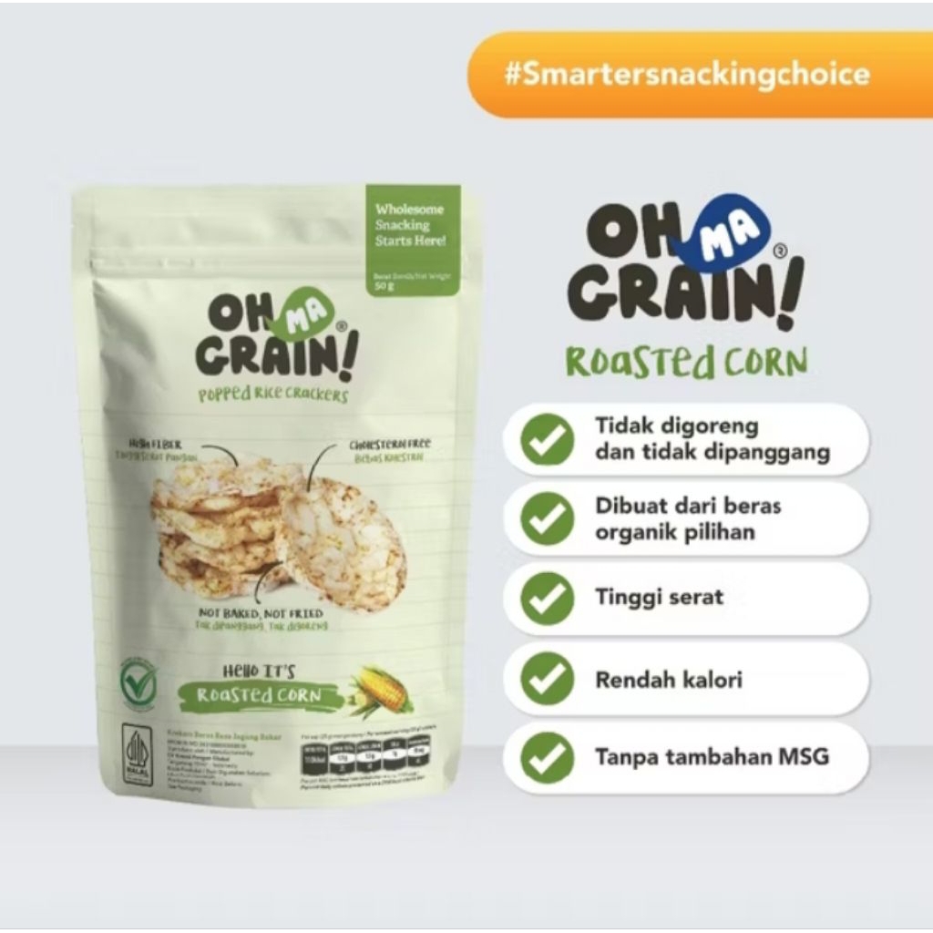 

Oh Ma Grain - Pipped Rice Crackers Roaated Cron - Rasa Jagung Bakar 50 g