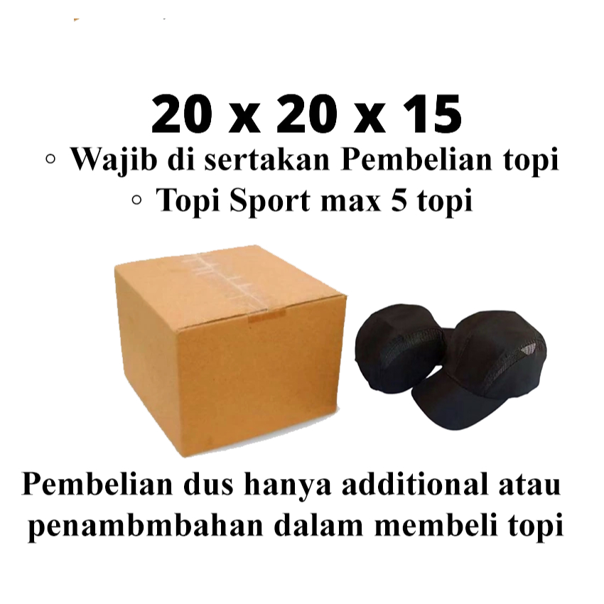 

box packing topi ukuran 20x20x15 max untuk topi sport parasut 4 pcs
