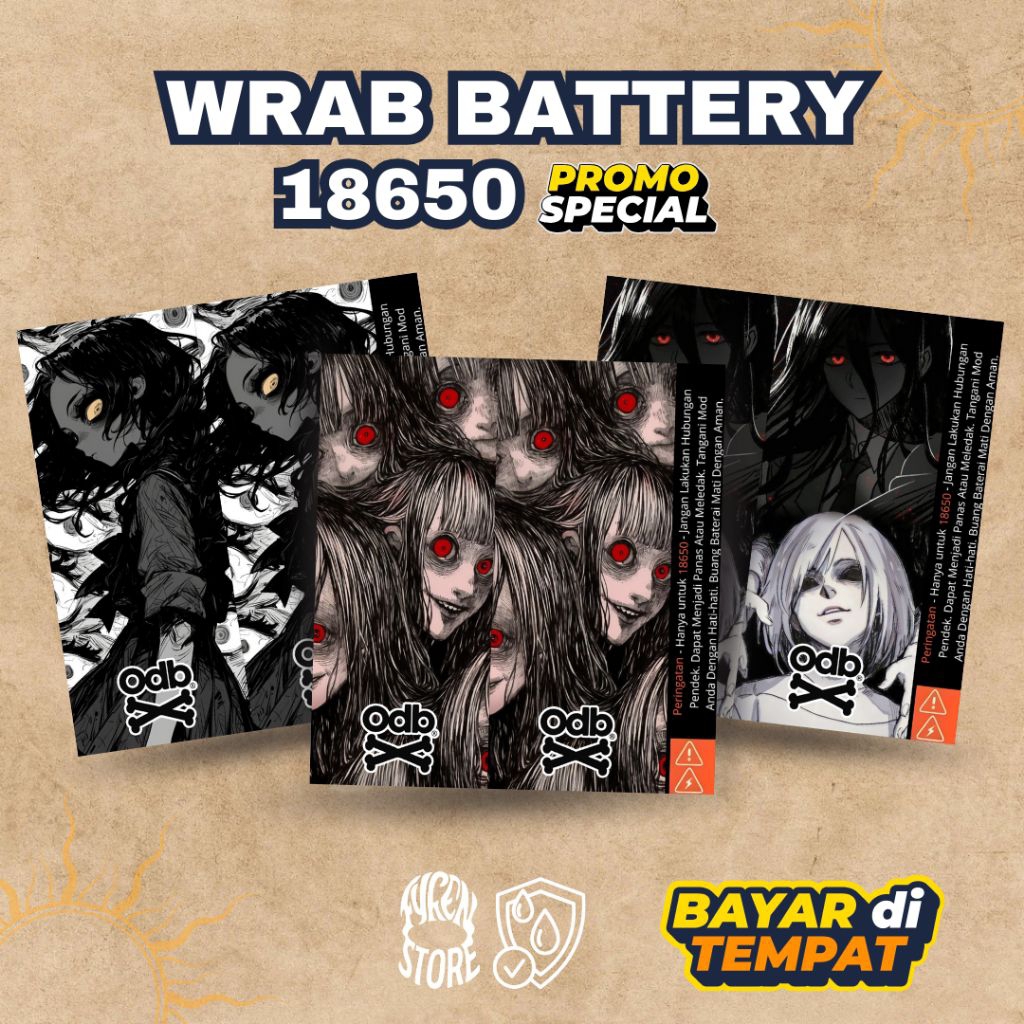 

WRAP BATERAI 18650 DESAIN HOROR UNIK | Skin Sticker Batre Custom Keren, Tebal, Tajam - PROMO SPESIAL!