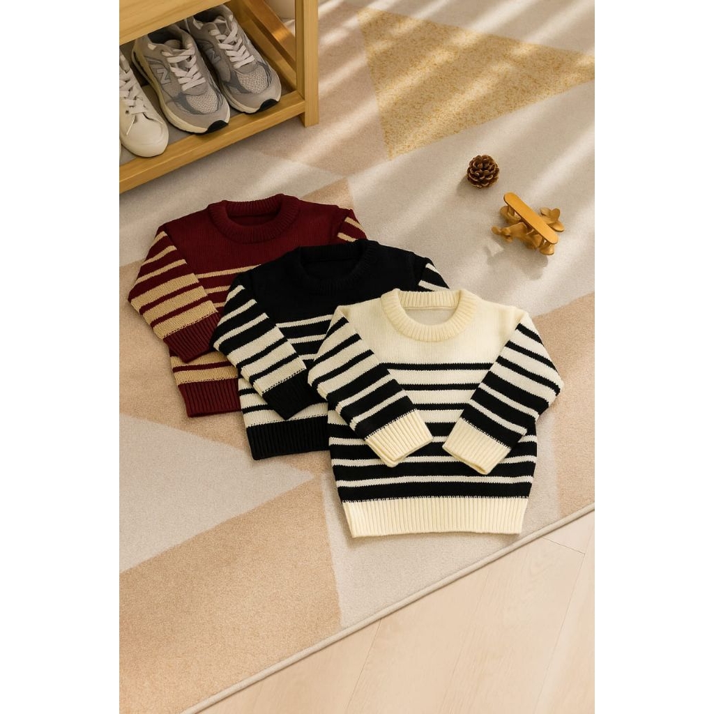 Sweater Rajut Anak Motif Garis Lengan Panjang – Baju Hangat Anak Laki-laki & Perempuan
