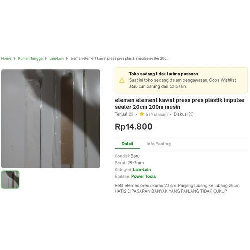 

elemen element kawat press pres plastik impulse sealer 20cm 200m mesin