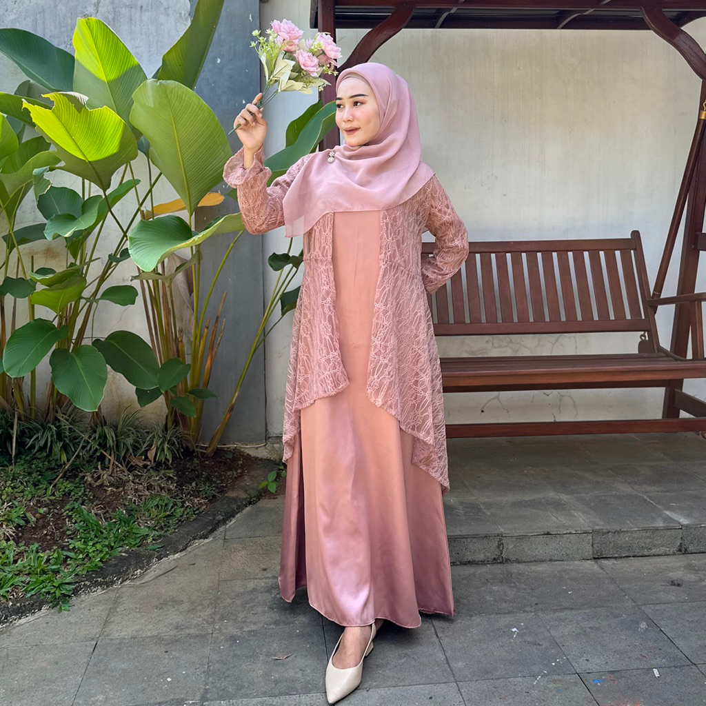 sheza outer dress - Gaun Wisuda - One set syar'i brokat chantily