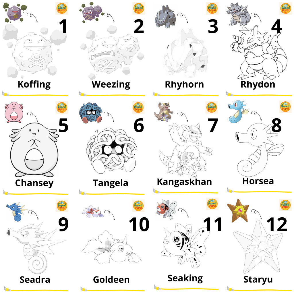 

[PaperPops!] Lembar Kertas Mewarnai anak-anak Tema Pokemon Generasi 1 Buku nomor 4