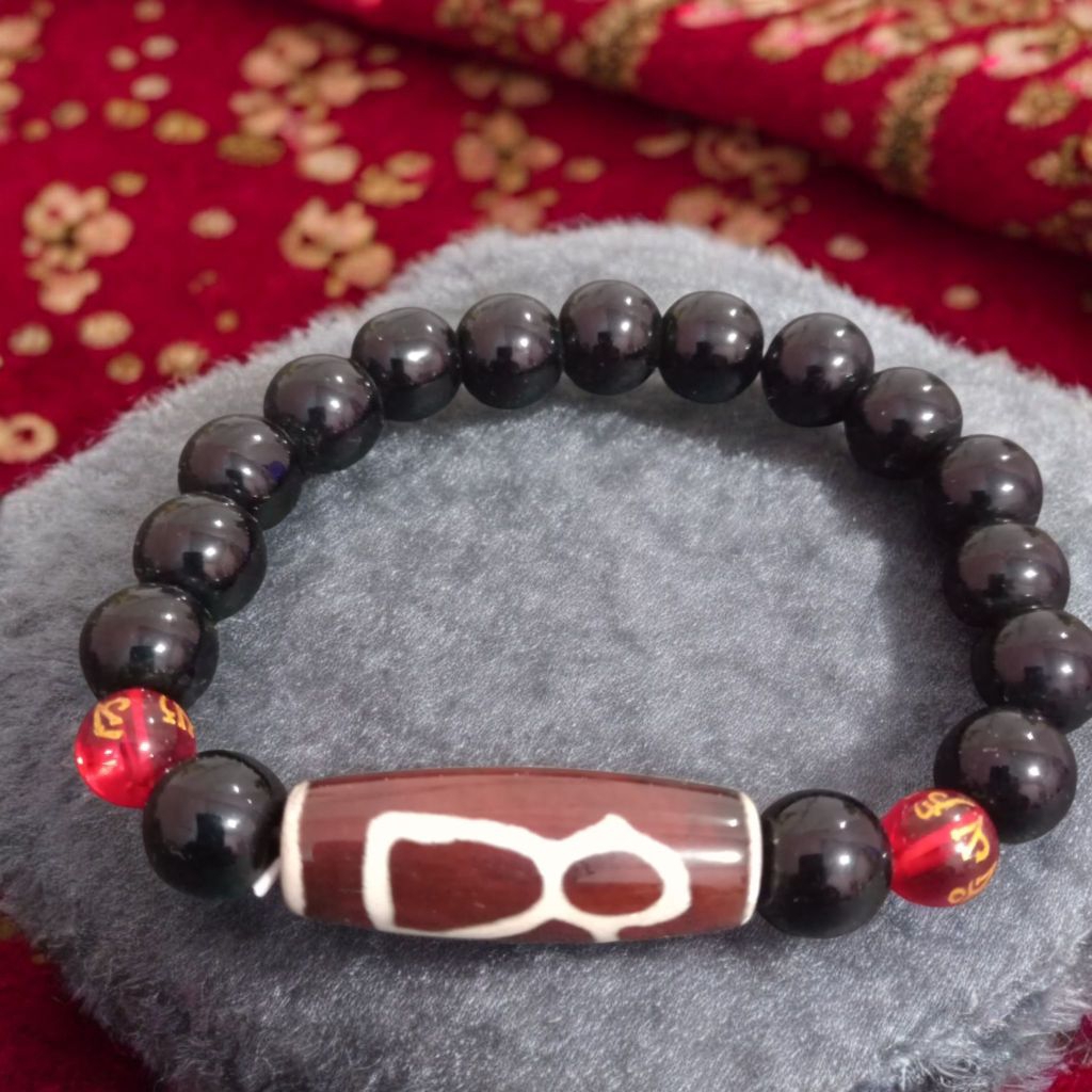 gelang tibet dzi vas stone batu obsidian uk 10 mm