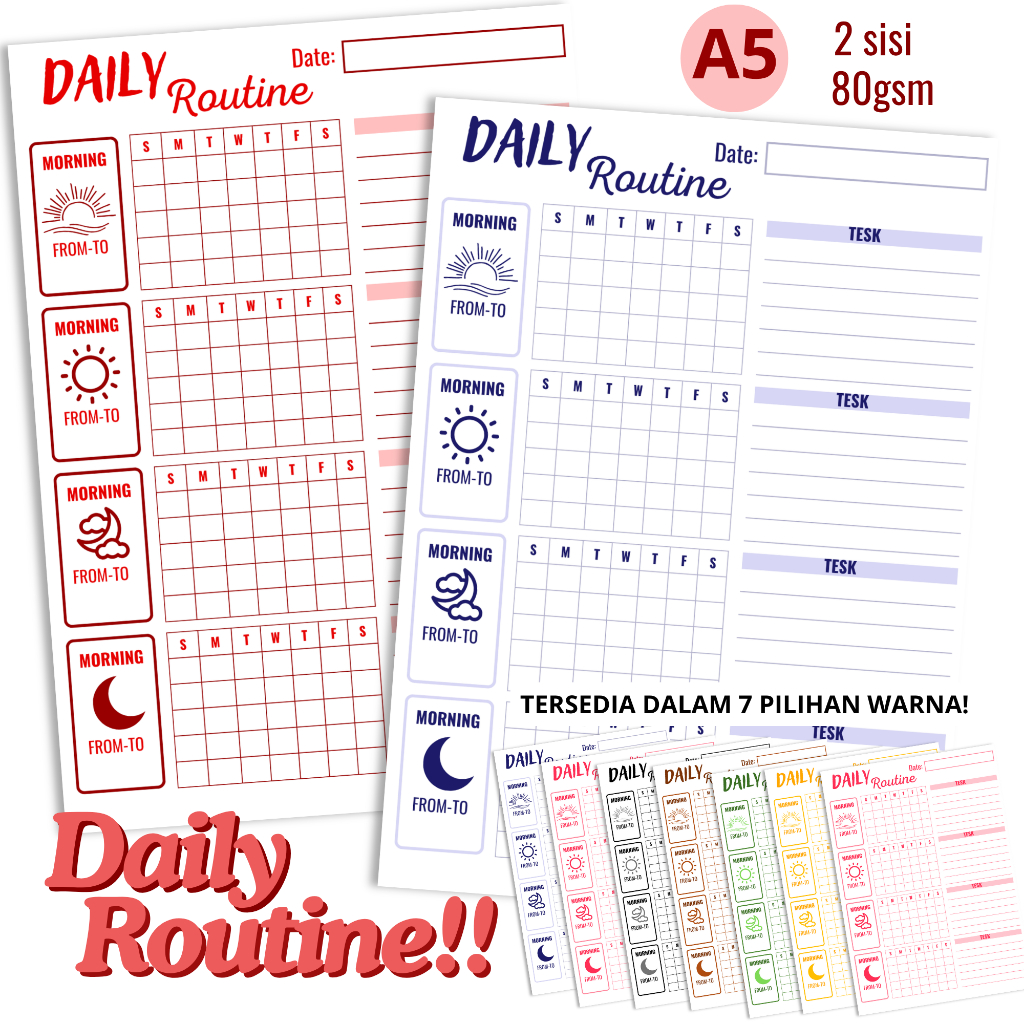 

(Papelrosie) Loose Leaf Planner A5 | Refill Isi Binder Daily Routine isi 20 Lembar Bolak-Balik | Hvs 80gsm