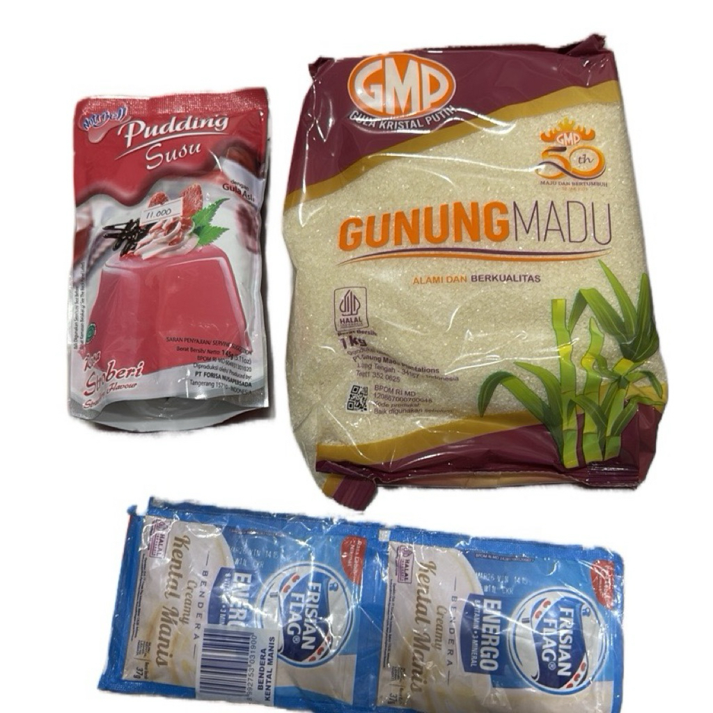 

(C3) Combo hemat pudding susu strawberry, gula gmp , susu kental manis frisian flag 1renceng