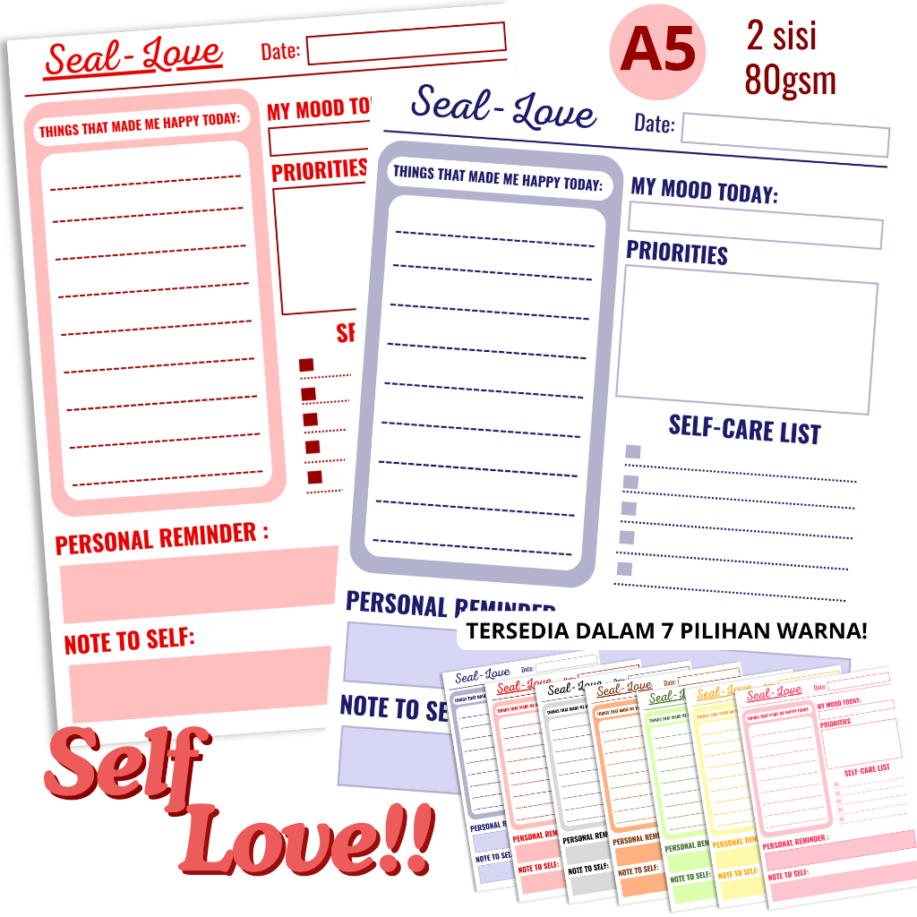 

(Papelrosie) Loose Leaf Planner A5 | Refill Isi Binder Self Love isi 20 Lembar Bolak-Balik | Hvs 80gsm