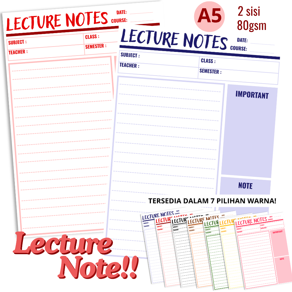

(Papelrosie) Loose Leaf Planner A5 | Refill Isi Binder Lecture Note isi 20 Lembar Bolak-Balik | Hvs 80gsm